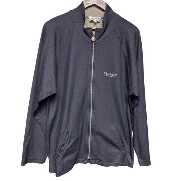 Versace Intensive Men's Jacket Full Zip Grey Textured Medallion Long Sleeve XL - Picture 1 of 11